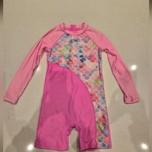 Grace Karin Pink and Multicolor Kids Swimsuit and Cap Rashguard Sz 8